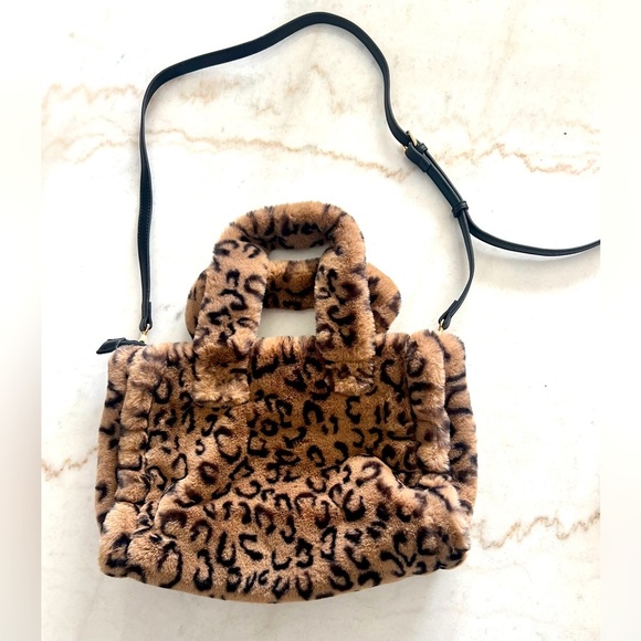 Urban Expressions Faux Fur Cheetah Print Crossbody and Top Handle Bag Tan Brown - Picture 2 of 12
